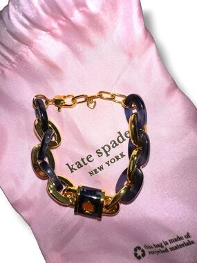 Lock and Spade Link Bracelet by Kate Spade New York NWT $128 Black Navy Gold